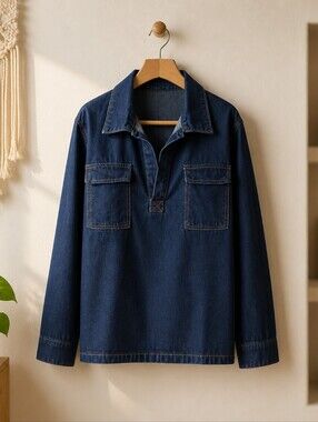 Classic Dark Blue Denim Jacket with Chest Pockets